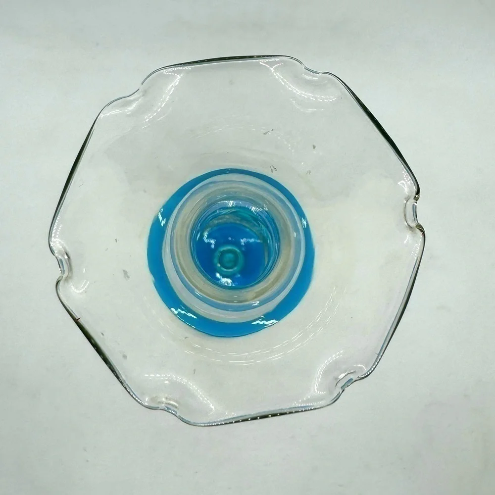 Vintage Tulip Style Fluted Glass Bud Vase w/ Vibrant Blue Base.